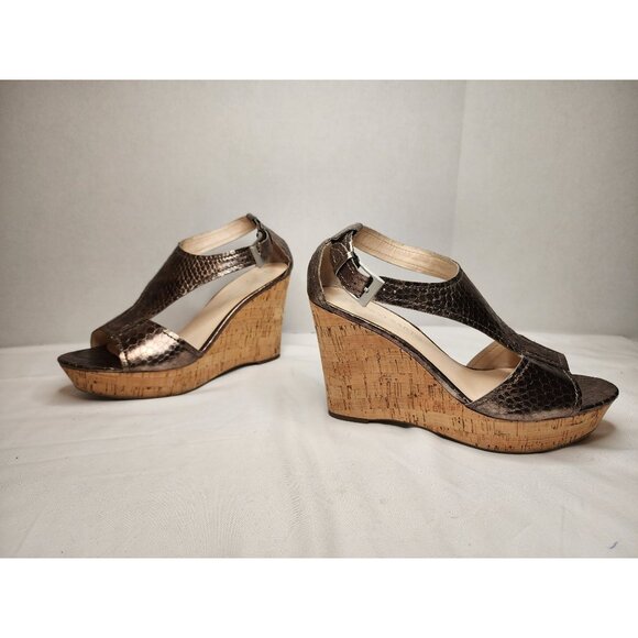 Franco Sarto SUPRA Women's Bronze Faux Leather Snakeskin Wedge Platform Sandals - Picture 5 of 8